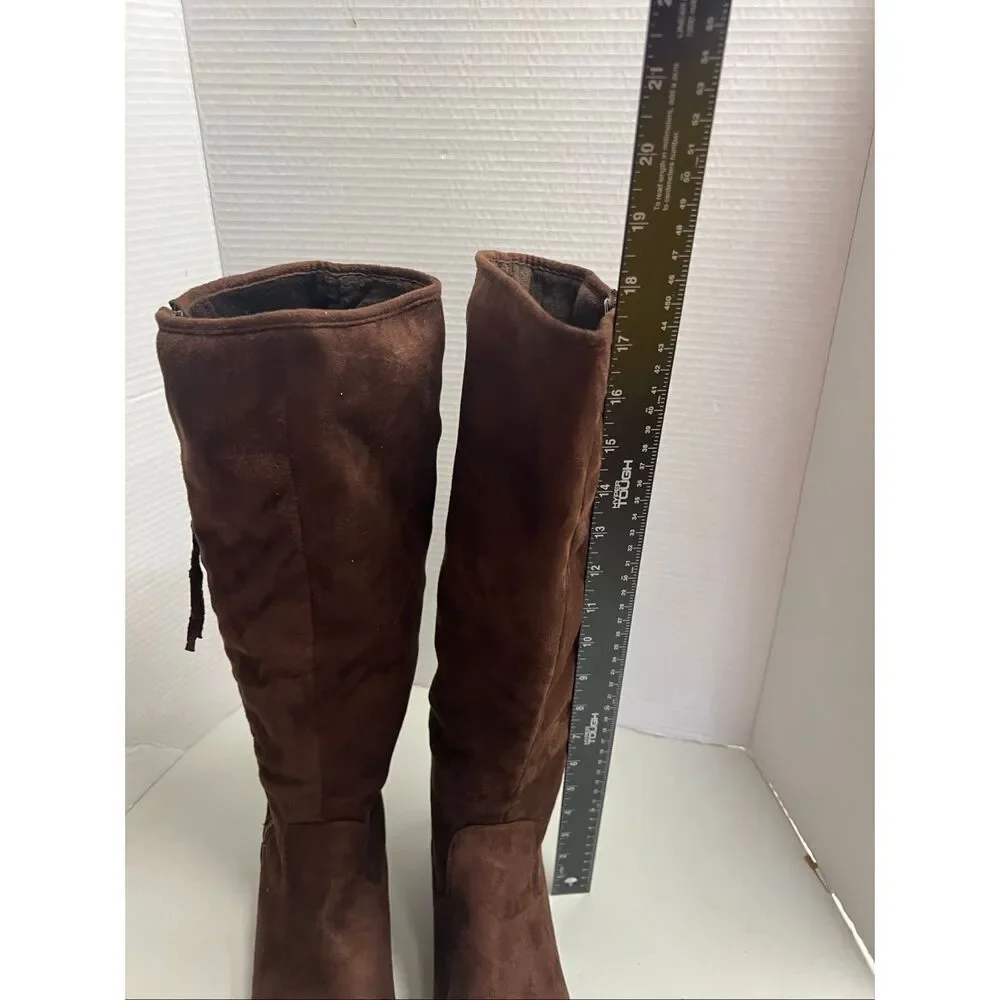 JG Womens Brown Zippered Braided Tassel Boots Size 8.5 Lined SEE DESCRIPTION